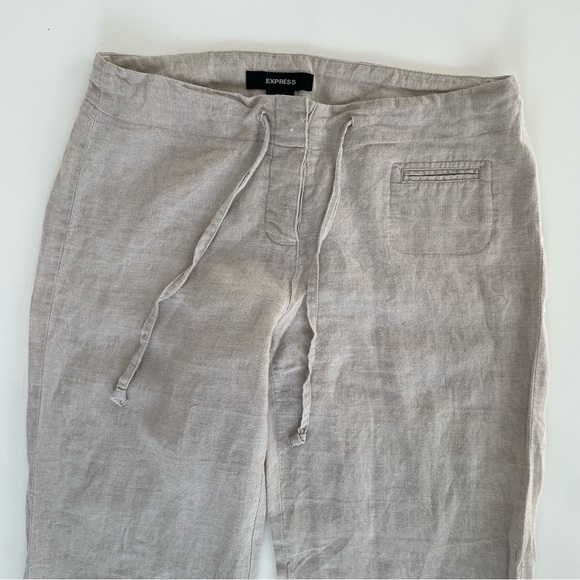 Express Women's Cream 100% Linen Flare Leg Pants Trousers Size 5/6 - Picture 3 of 8